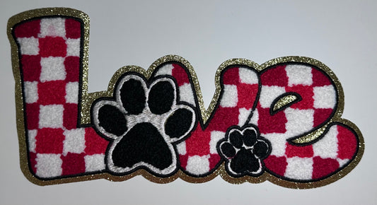 Checkered Love in red and White w/ Black Dog Paws